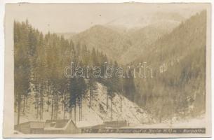 Bardu (?), Blick v. Bardu auf d. Baila (Karpathen) / Osztrák-magyar katonai tábor télen a Kárpátokban / WWI K.u.K. military camp in the Carpathian Mountains. photo (ragasztónyom / glue marks)