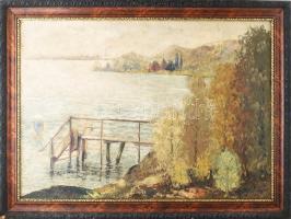 Tihanyi János Lajos (1892-1957): Balaton. Olaj, vászon, jelezve jobbra lent. Dekoratív, régi fakeretben, 70x100 cm / oil on canvas, signed, framed. KIZÁRÓLAG SZEMÉLYES ÁTVÉTEL, NEM POSTÁZZUK! / ONLY PERSONAL COLLECTION AT OUR OFFICE!