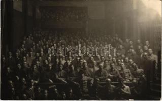 A krasznaja rjecskai színház nézőtere a színpadról nézve, osztrák-magyar hadifoglyok / WWI Austro-Hungarian K.u.K. military, POWs (prisoners of war) in the theatre's auditorium in Krasnaya Rechka, Russia. photo