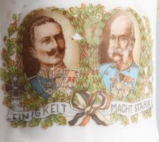 cca 1916 Világháborús propaganda bögre, II. Vilmos és Ferenc József arcképével, jelzés nélkül, kis k...