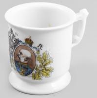 cca 1915 Világháborús propaganda bögre, II. Vilmos és Ferenc József arcképével, jelzés nélkül, kis sérüléssel, alján repedésvonallal, m: 9 cm