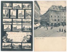 16 db RÉGI hosszú címzéses külföldi város képeslap / 16 pre-1945 European town-view postcards