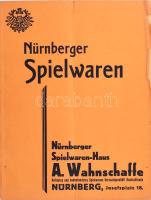 cca 1900-1920 Nürnberger Spielwaren. Nürnberger Spielwaren-Haus A. Wahnschaffe. / Német játékáruház fekete-fehér képekkel illusztrált katalógusa. Kiadói tűzött papírkötés, kisebb lapszéli sérülésekkel, hajtásnyommal, 48 p.