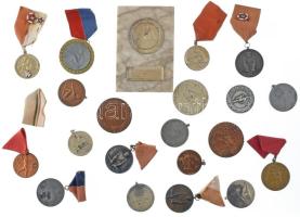 ~1950-1960. 21db-os sport díjérem tétel, több mellszalagon, közte 4db "Budapesti Honvéd (BHSE)" díjérem, ezüstözött és bronz + 1953. evezős díjérem "Budapesti Kinizsi (Ferencvárosi TC, FTC, Fradi)" zománcozott rátéttel, mellszalagján 2xklf zománcozott "Vörös Meteor" jelvénnyel + 1952. "Vörös Meteor" Zn evezős díjérem mellszalagján zománcozott "Vörös Meteor" jelvénnyel + 1952. "Kétpárevezős bajn., II." díjérem márvány posztamensen T:vegyes