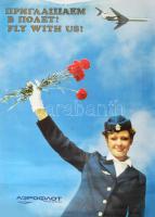 Aeroflot Soviet Airlines "Fly with us", reklám plakát, szakadt, gyűrődésekkel, 97x66 cm