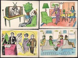 Szegő Gizi (1902-1985): Karikatúrák vázlatai, 16 db. Vegyes technika, papír, mind jelzett. Mindegyik...