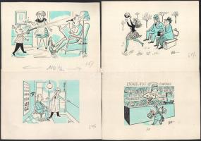 Szegő Gizi (1902-1985): Karikatúrák vázlatai, 17 db. Vegyes technika, papír, mind jelzett. Többségén...