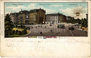 1900 Legnica, Liegnitz; Gartenstrasse, Breslauer Platz, Parkstrasse / square, trams. Verlag F. Schmuck litho (EK)
