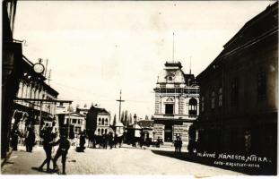 1927 Nyitra, Nitra; Hlávné námestie / Fő tér, vendéglő, üzletek / main square, restaurant, shops. photo. Foto Rasofsky