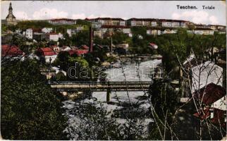 1916 Cieszyn, Teschen; general view, bridge + "K.u.k. Zensuriert Teschen"