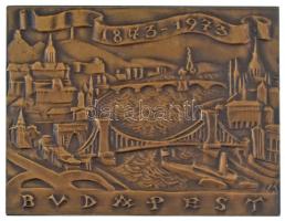 Madarassy Walter (1909-1994) 1973. "Budapest 1873-1973" egyoldalas, öntött bronz plakett dísztokban (78x101mm) T:UNC