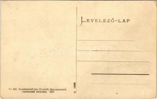 Romänischer Hirte. Kunstanstalt Jos. Drotleff, Hermannstadt Nr. 401. 1917. / Román juhász / Romanian...