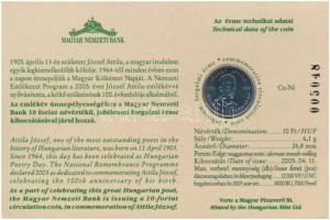2005. 10Ft Cu-Ni "József Attila" sorszámozott emléklapon, "005048" sorszámmal T:...
