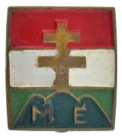 ~1939-1944. "M.É. (Magyar Élet Pártja)" festett bronz gomblyukjelvény, hátoldalán "Ludvig BP" gyártói jelzéssel (19x17mm) T:XF  Hungary ~1939-1944. "M.É. (Magyar Élet Pártja)" painted bronze buttonhole badge with "Ludvig BP" makers mark on the back (19x17mm) C:XF