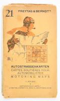cca 1930-1940 G. Freytag & Berndt: Autostraßenkarten - Blatt 21 Krakau (Kraków) - Troppau (Opava) / Krakkó (Lengyelország) - Opava (Csehország) autótérkép, 1 : 300.000, Wien, G. Freytag & Berndt A.G., lapszéli sérüléssel, szétvált borítóval, 72x60 cm
