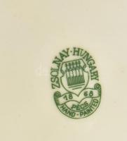 11 darabos Zsolnay pillangó mintás süteményes készlet. Kézzel festett, jelzett, a tálon mázrepedésse...