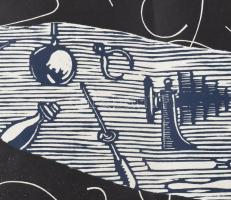 Jelzés nélkül: Geometrikus kompozíció. Szitanyomat, papír. Hajtásnyomokkal. 46x34 cm