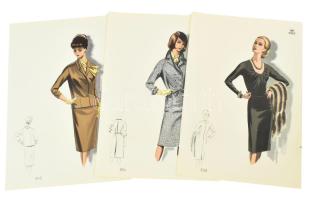1966 3 db vintage női divatkép, ofszet nyomat, papír, 34x24 cm