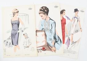 cca 1950-60 össz. 4 db Wemo Modes Internationales vintage divatkép, ofszet nyomat, papír, két lap hajtásnyomokkal, egyiken rátűzött francia ny. szöveggel, 32x21,5 cm