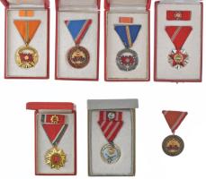 Vegyes 7db-os civil és katonai kitüntetés tétel, közte 1957. "Szolgálati Érdemérem" zománcozott, ezüstözött bronz kitüntetés mellszalagon, szalagsávval, miniatűrrel; 1966. "Szocialista Hazáért Érdemrend" zománcozott bronz kitüntetés mellszalaggal és szalagsávon miniatűrrel; 1970. "Felszabadulási Jubileumi Emlékérem" aranyozott, zománcozott bronz kitüntetés mellszalagon, miniatűrrel, szalagsávval T:AU,XF