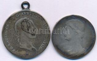 Olasz Államok / Lombardia-Velence 1824M 1/2S Ag "I. Ferenc" füllel + ~1900. "Szt. Borbála" jelzetlen Ag zarándok érem fül nélkül (27mm) T:F,VF peremhiba, patina Italian States / Lombardy-Venetia 1824M 1/2 Scudo Ag "Franz I" (12,97g) + ~1900. "St. Barbara / ULTIMA - RATIO REGIS - PRO - GLORIA ET PATRIA" Ag pilgrim medal without ear (27mm) C:F,VF edge error, patina Krause C#7