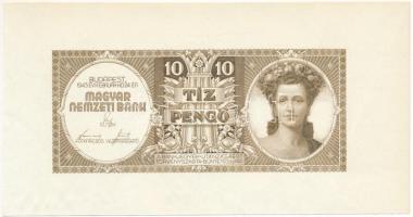 1943. 10P tervezet próbanyomata, csak előlapi nyomat, utánnyomás Dr. Gara Miklós (szerk.): Nyomdaipari Enciklopédia című kötetből T:XF