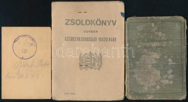 1943-1944 Sztreho Dezső főhadnagy fényképes zsoldkönyve és személyazonossági igazolványa + 1926 Civil gépjárművezetői igazolványa (jogosítvány), viseltes állapotban