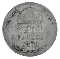 1870KB 20kr Ag "Váltó Pénz" T:VF,F Adamo M11.1