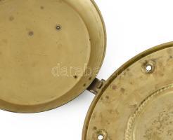 Antik fanyelű réz ágymelegítő, h: 105 cm