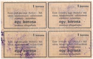 Miskolc ~1918-1919. 1K "Miskolcz thjf." utalvány-jegy négyes ívben, mind "MISKOLCZ&qu...