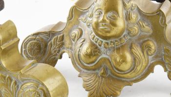 2 darabos nagyméretű kandallódísz tűzifatartó. Bronz, vas, sérüléssel, javítással, 52x43 cm /// KIZÁ...