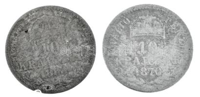 1868GYF 10kr Ag "Magyar Királyi Váltó Pénz" + 1870KB 10kr Ag "Váltó Pénz" T:VF,F...