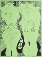 Szaniszló Júlia (1950-1989): Az élet dolgairól, 1985. Vegyes technika, papír, jelzett. 32×24 cm