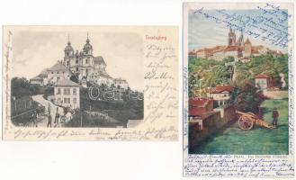 4 db RÉGI hosszú címzéses külföldi (osztrák és cseh) város képeslap: Prága, Sankt Pölten, Sonntagber...