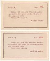 Miskolc 1919. 20K "Miskolcz város" utalvány-jegy (2x) viszonylag közeli sorszámokkal "...