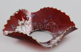 Antik gyertyatartó szerelék. Zománcfestett üveg, sérült, 8x8 cm