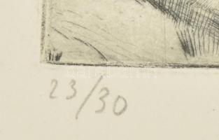 Szobotka Imre (1890-1961): Megvadult lovak (cím nélkül). Rézkarc, papír, jelzett, paszpartuban.14x20...