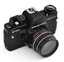 Praktica B100 fényképezőgép, Meyer Otik Görlitz objektívvel, tokjában