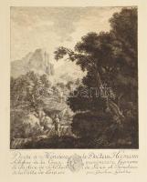 Johann Wolfgang von Goethe (1749-1832) metszése, Johann Alexander Thiele (1685-1752) festménye után: Romantikus táj. Rézkarc, papír, jelzett a karcon. 14x12,5 cm / Johann Wolfgang von Goethe (1749-1832), nach dem Gemälde von Johann Alexander Thiele (1685-1752): Romantische Landschaft. Radierung auf Papier, signiert im Stock: peint par A. Thiele, gravé par Goethe. 14x12,5 cm.