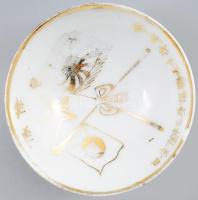 Japán porcelán katonai szakés csésze. cca 1940-1944, 19. gyalogezred, 3. század. Kopással, pattanással, d: 8 cm