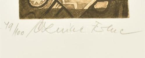 Czinke Ferenc (1926-2000): Bartók: Allegro barbaro. Színes rézkarc, dombornyomat, papír, jelzett, sz...