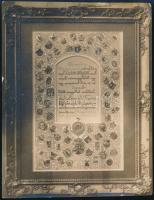 1926 Rabindranáth Tagore (1861-1941) indiai költő-író részére adományozott "Ércbulla" fotója: ,,Az ezeréves Magyarország vérrel, könnyel áztatott földjéből, az elorzott vármegyékből egy-egy porszemet őriz ez az ércpecsét. Vidd magaddal emlékül Rabindranáth Tagore [...] Budapest, 1926. október 27." Fotó, a hátoldalon felirattal, sarka kissé sérült, 16x12,5 cm