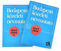 Halasi László: Budapesti közéleti névmutató 1945-1950. I-II. köt. Szerk.: - -. Bp., 1980-1988, Szerzői. Kiadói egészvászon-kötések, kiadói kopott papír védőborítóban.