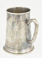 Ezüstözött alpakka füles kupa, kisebb horpadással, m: 13,5 cm