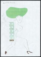 Lossonczy Tamás (1904-2009). Női akt kalapban. Nyomat, papír. Jelzett. 29,5x21 cm