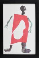 Lossonczy Tamás (1904-2009). Alak pirosban. Nyomat, papír. Jelzett. Plexiüvegezett keretben. 29,5x21 cm