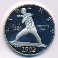 Amerikai Egyesült Államok 1992S 1$ Ag "XXV. Nyári Olimpia - Baseball játékos" T:PP USA 1992S 1 Dollar Ag "XXV Olympic Games - Baseball Player" C:PP Krause KM#234