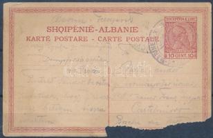 1916 Albán díjjegyes levelezőlap hajós tábori postán küldve (sérült) / Albanien PS-card K.u.k. Kriegs-Marine Dampfer X. (damaged)