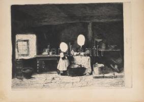 Munkácsy Mihály (1844-1900): Konyhában. Munkácsy egyetlen rézkarca, papír, jelzett a karcon, 20×26 cm