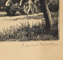 Zádor István (1882-1963): Cséplés. Rézkarc, papír, jelzett, 19x29 cm
